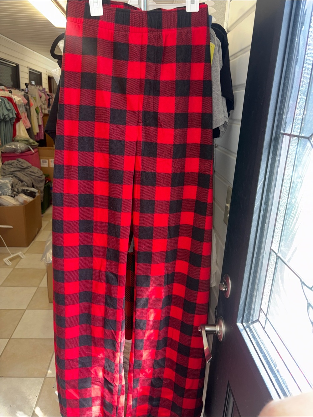 5/$10 Mens Red & Black Buffalo Plaid Pajama Pants - Cozy Sleepwear